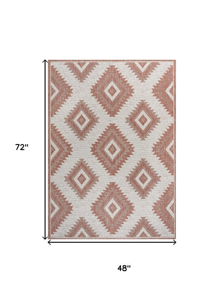 4' X 6' Salmon And Cream Moroccan Indoor Outdoor Area Rug HomeRoots