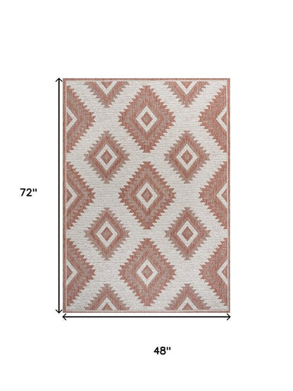 4' X 6' Salmon And Cream Moroccan Indoor Outdoor Area Rug HomeRoots