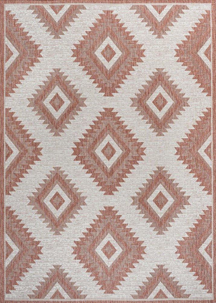 4' X 6' Salmon And Cream Moroccan Indoor Outdoor Area Rug — view 1