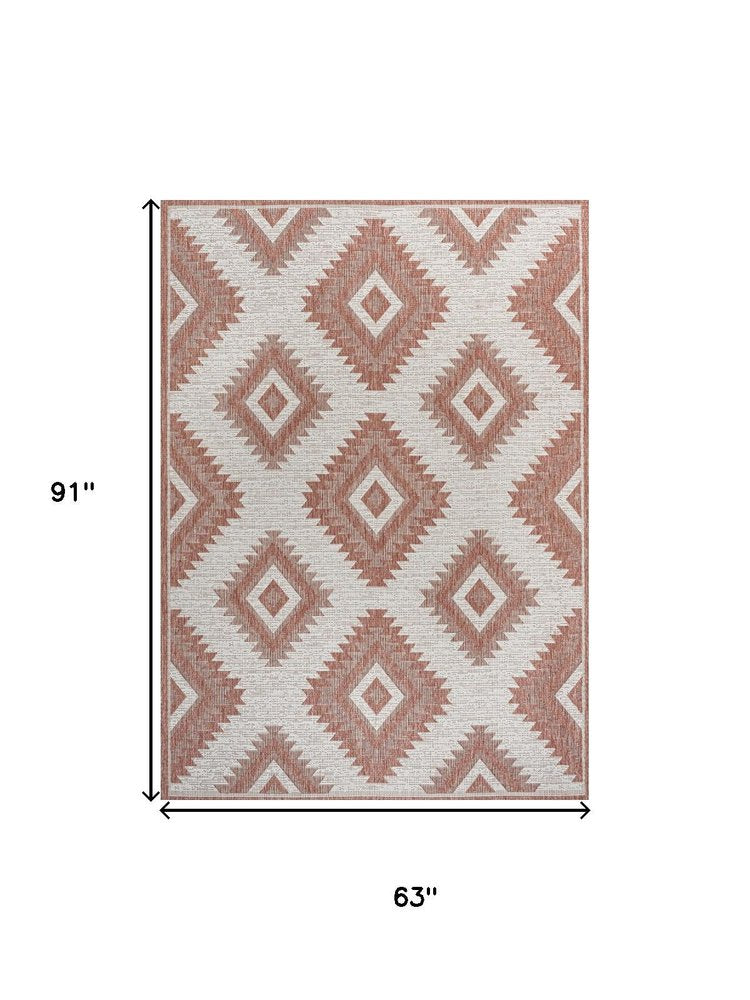 5' X 8' Salmon And Cream Moroccan Indoor Outdoor Area Rug — view 2