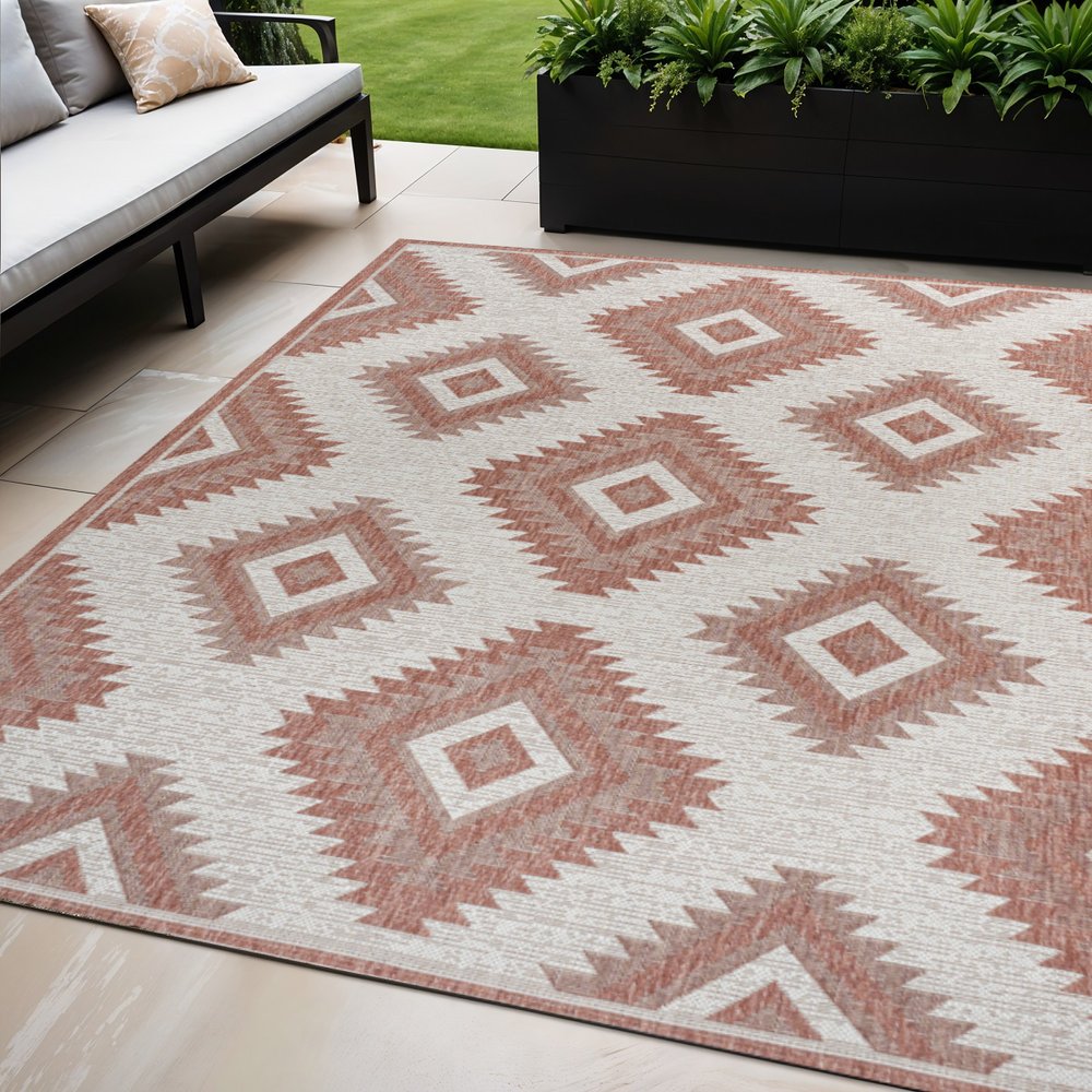 5' X 8' Salmon And Cream Moroccan Indoor Outdoor Area Rug — view 3