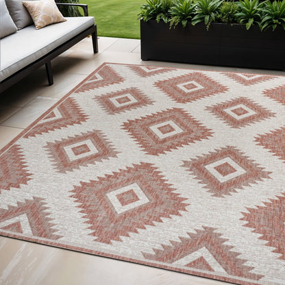 5' X 8' Salmon And Cream Moroccan Indoor Outdoor Area Rug HomeRoots