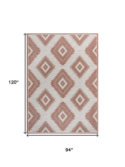 8' X 10' Salmon And Cream Moroccan Indoor Outdoor Area Rug HomeRoots