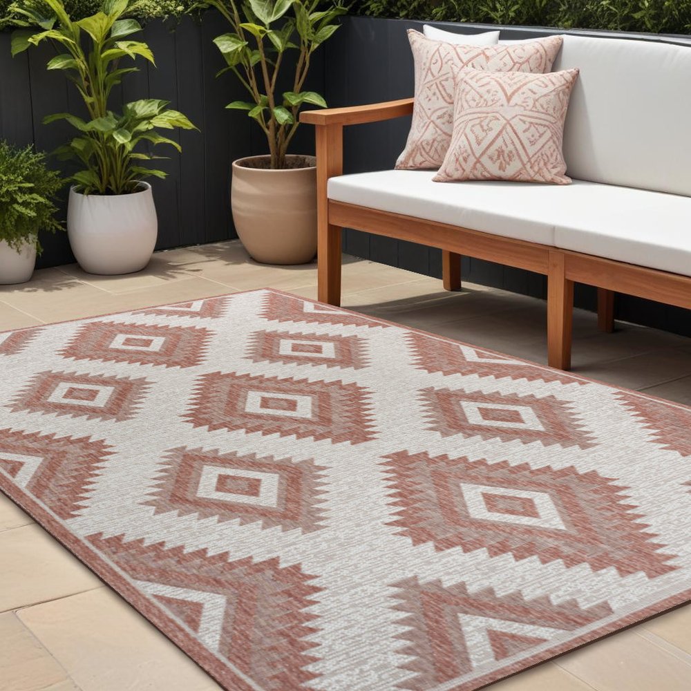 8' X 10' Salmon And Cream Moroccan Indoor Outdoor Area Rug — view 3