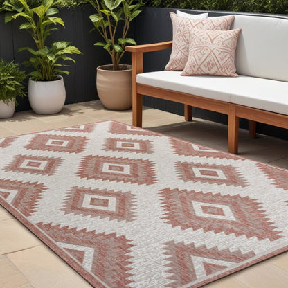 8' X 10' Salmon And Cream Moroccan Indoor Outdoor Area Rug HomeRoots