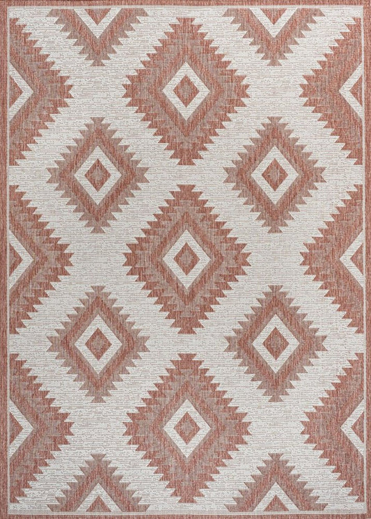 8' X 10' Salmon And Cream Moroccan Indoor Outdoor Area Rug