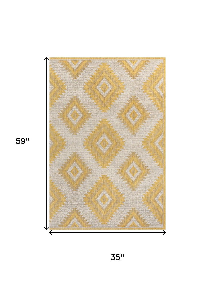 3' X 5' Yellow And Cream Moroccan Indoor Outdoor Area Rug HomeRoots