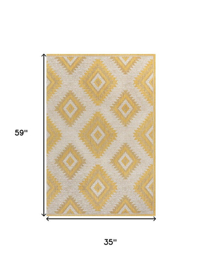 3' X 5' Yellow And Cream Moroccan Indoor Outdoor Area Rug HomeRoots
