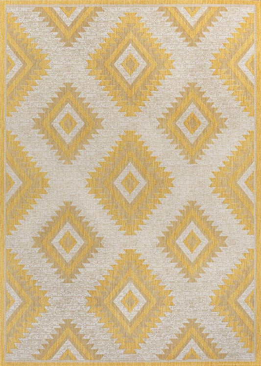 3' X 5' Yellow And Cream Moroccan Indoor Outdoor Area Rug