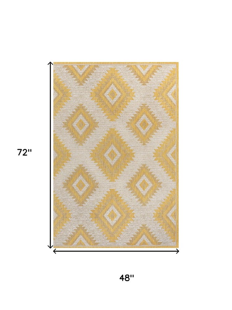 4' X 6' Yellow And Cream Moroccan Indoor Outdoor Area Rug HomeRoots