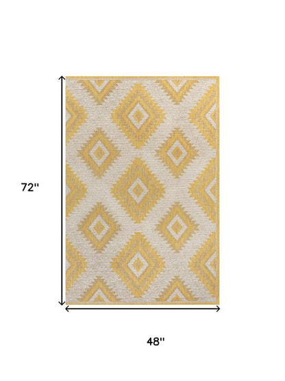 4' X 6' Yellow And Cream Moroccan Indoor Outdoor Area Rug HomeRoots