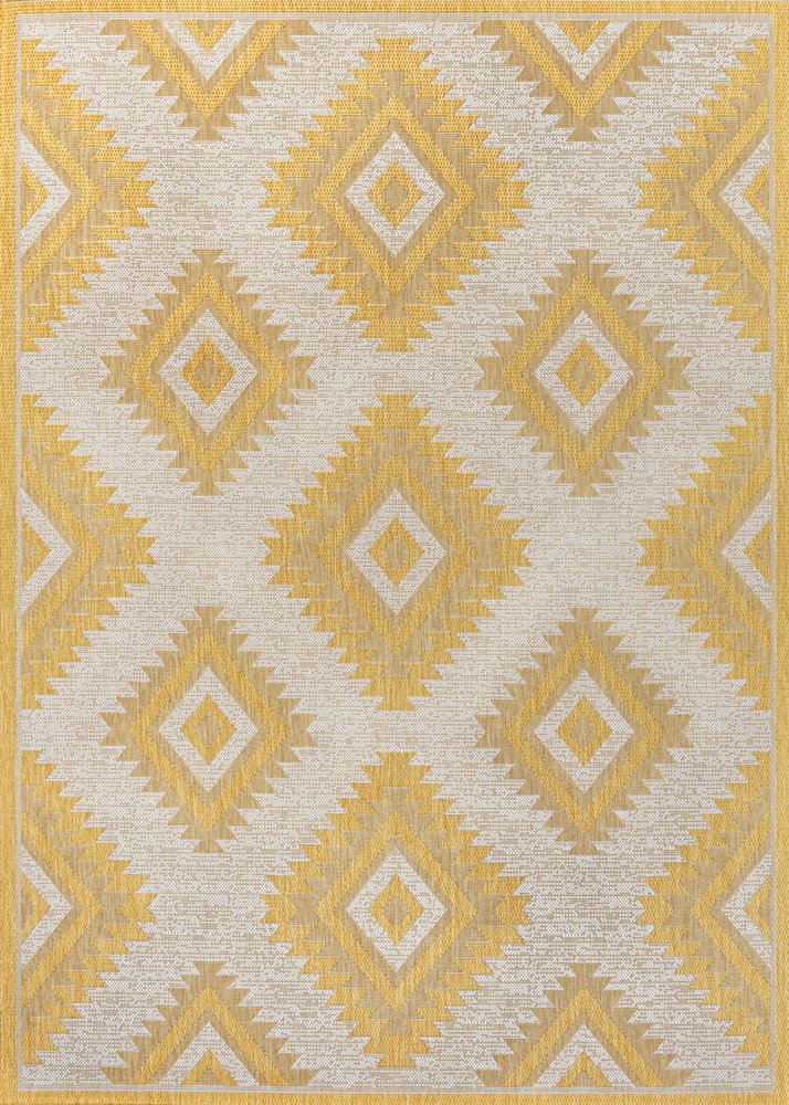 5' X 8' Yellow And Cream Moroccan Indoor Outdoor Area Rug — view 2