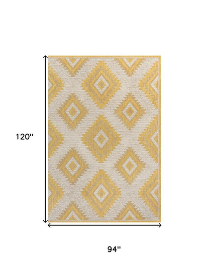 8' X 10' Yellow And Cream Moroccan Indoor Outdoor Area Rug