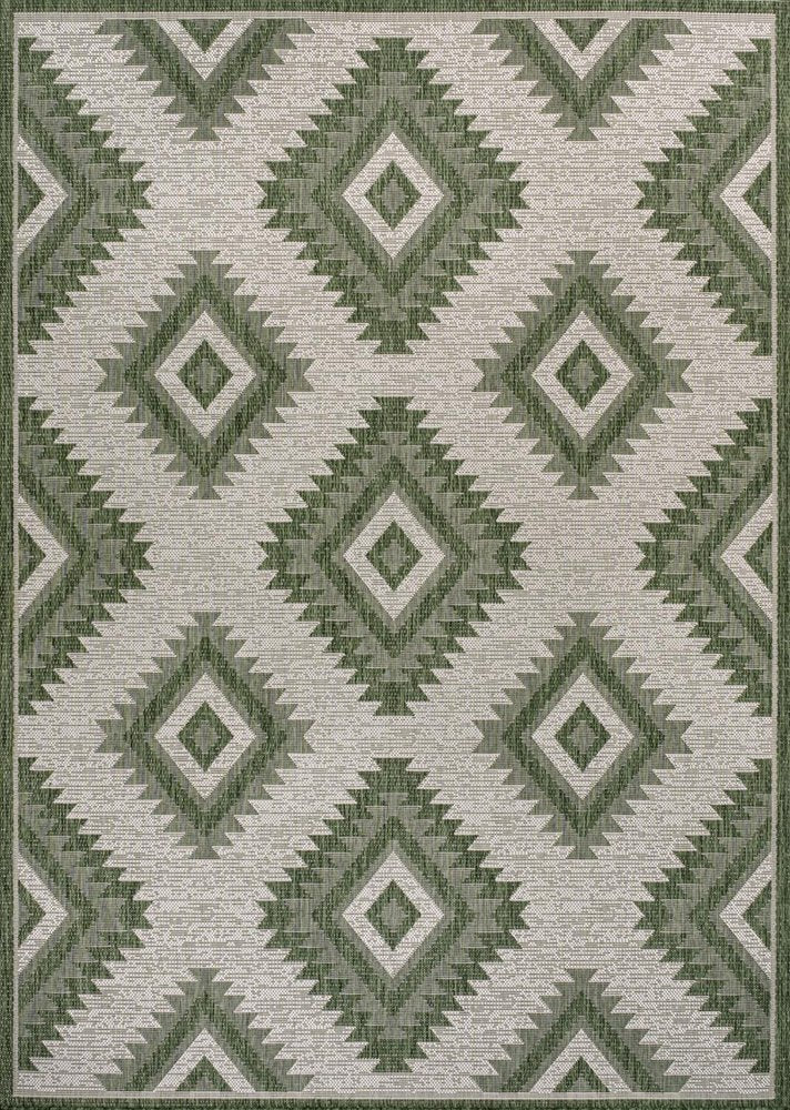 4' X 6' Green And Cream Moroccan Indoor Outdoor Area Rug — view 1