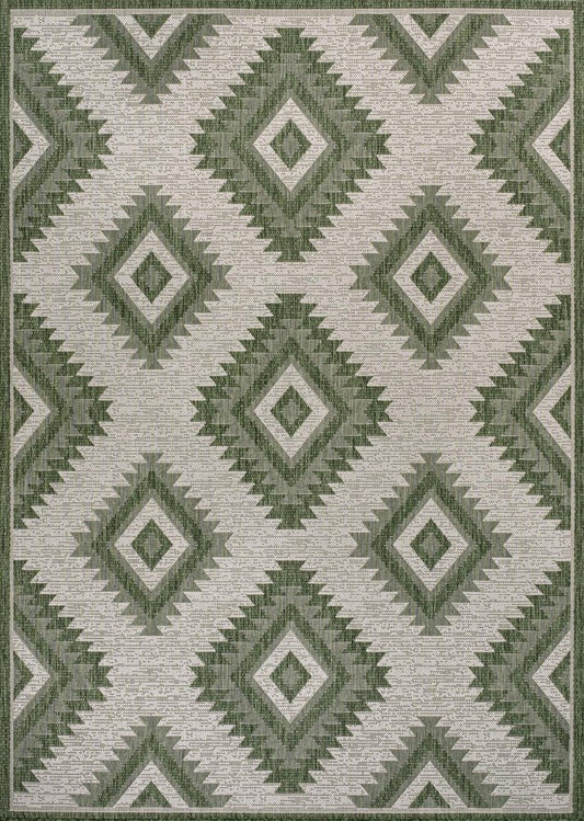 4' X 6' Green And Cream Moroccan Indoor Outdoor Area Rug