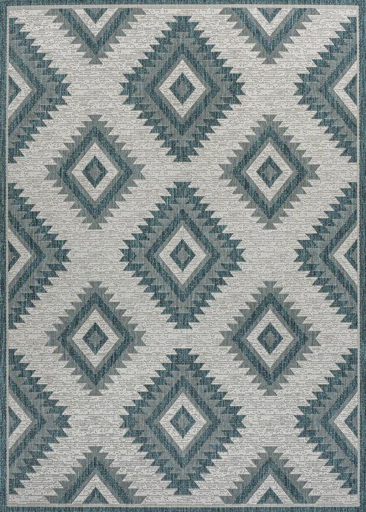 3' X 5' Turquoise And Cream Moroccan Indoor Outdoor Area Rug