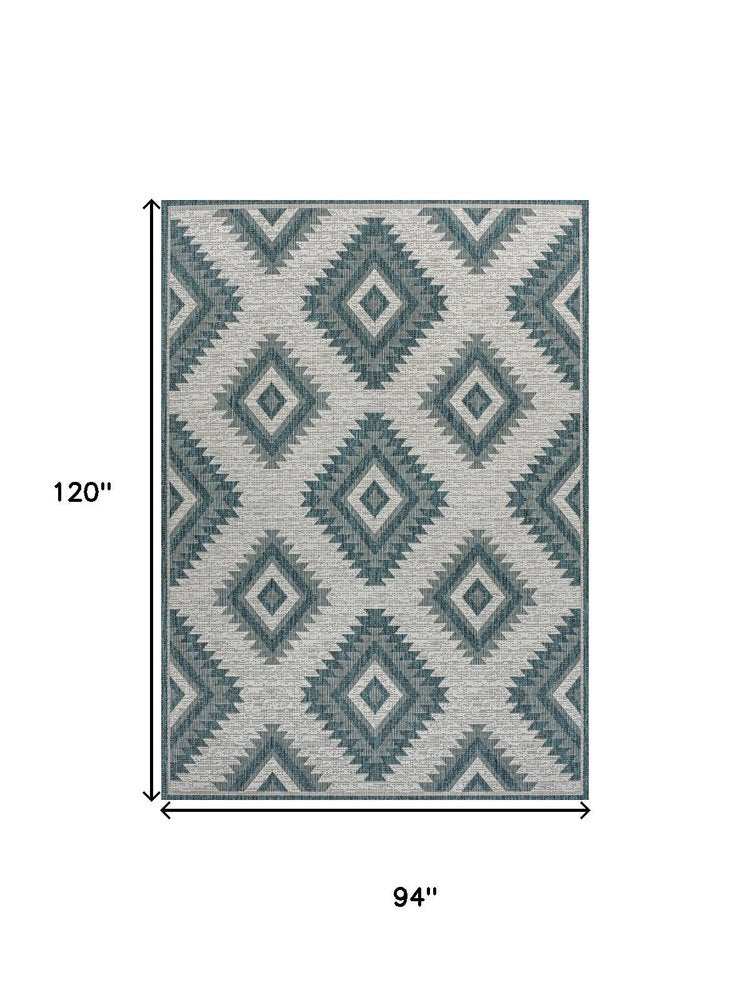8' X 10' Turquoise And Cream Moroccan Indoor Outdoor Area Rug — view 2