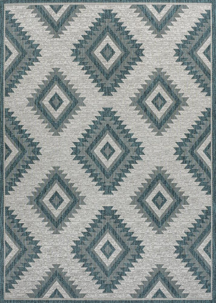 8' X 10' Turquoise And Cream Moroccan Indoor Outdoor Area Rug
