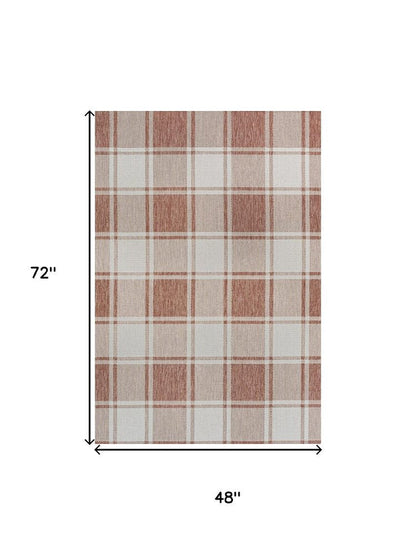 4' X 6' Salmon And Cream Gingham Indoor Outdoor Area Rug HomeRoots