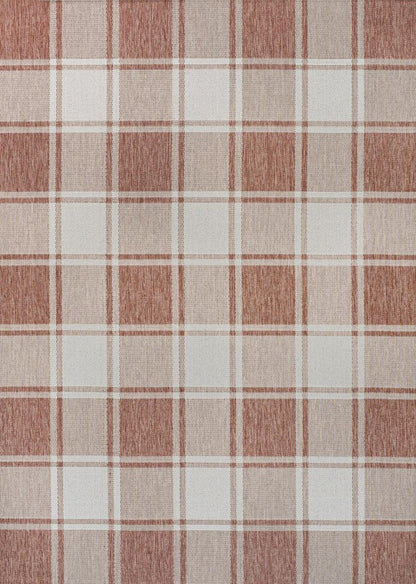 4' X 6' Salmon And Cream Gingham Indoor Outdoor Area Rug