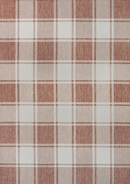 4' X 6' Salmon And Cream Gingham Indoor Outdoor Area Rug