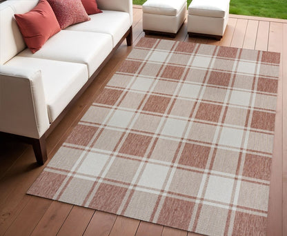 4' X 6' Salmon And Cream Gingham Indoor Outdoor Area Rug HomeRoots