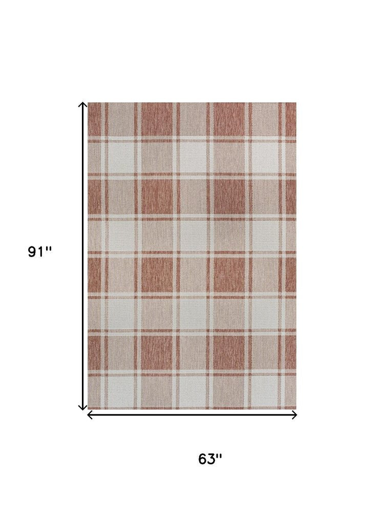 5' X 8' Salmon And Cream Gingham Indoor Outdoor Area Rug HomeRoots