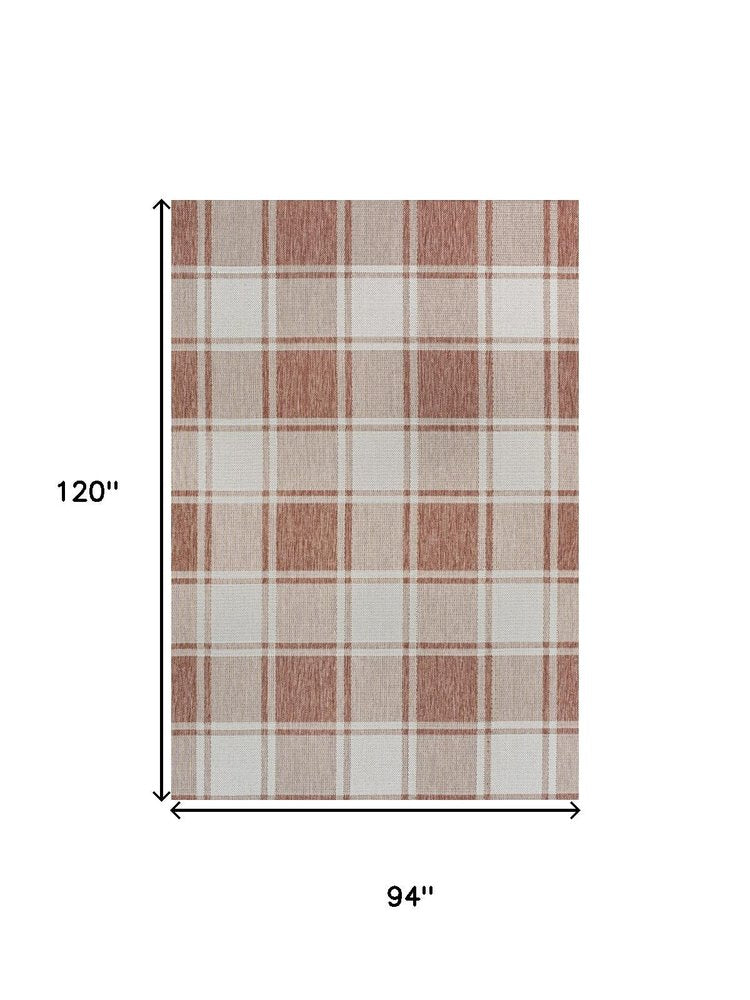 8' X 10' Salmon And Cream Gingham Indoor Outdoor Area Rug HomeRoots