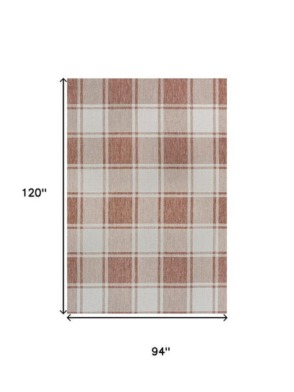 8' X 10' Salmon And Cream Gingham Indoor Outdoor Area Rug HomeRoots