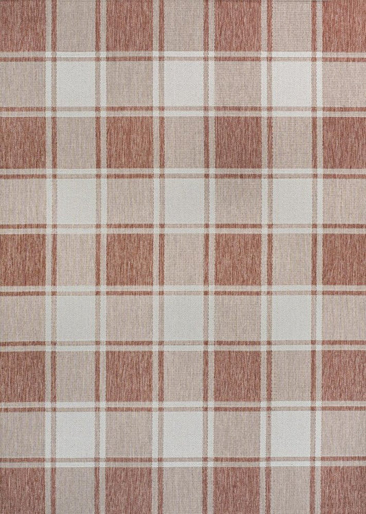 8' X 10' Salmon And Cream Gingham Indoor Outdoor Area Rug
