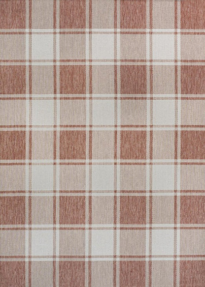 8' X 10' Salmon And Cream Gingham Indoor Outdoor Area Rug HomeRoots