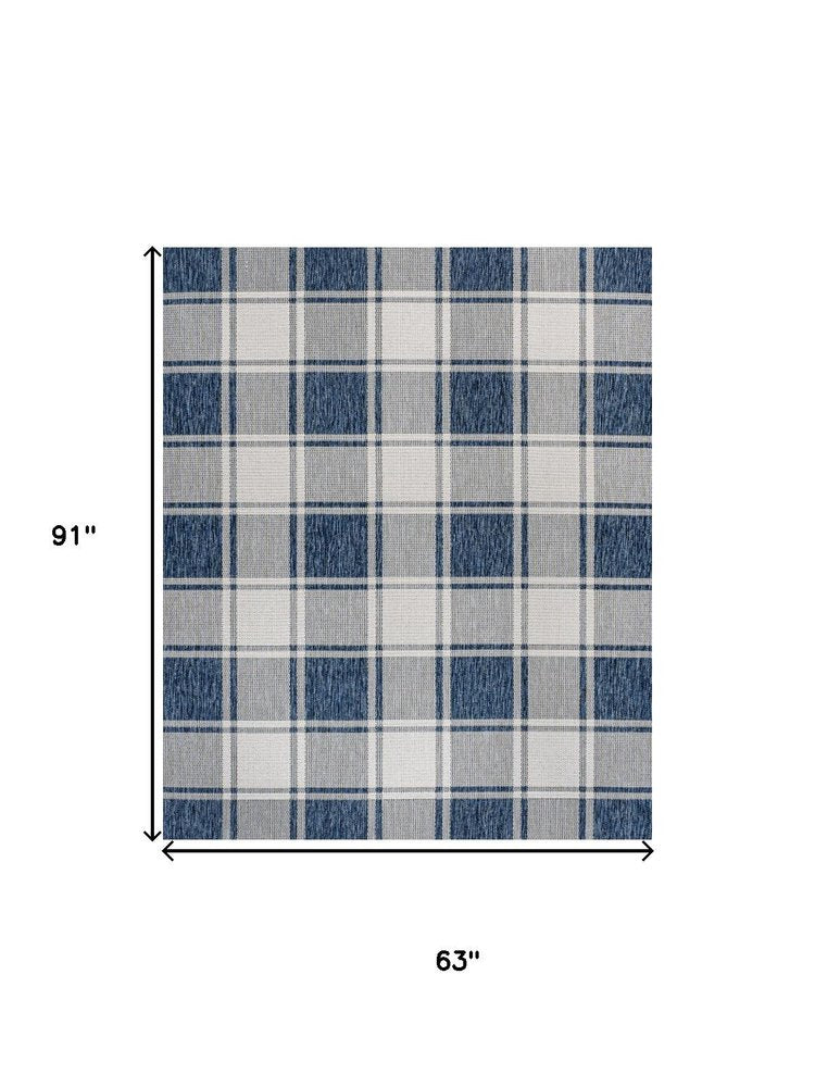 5' X 8' Navy Blue And Cream Gingham Indoor Outdoor Area Rug HomeRoots