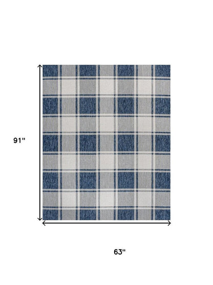 5' X 8' Navy Blue And Cream Gingham Indoor Outdoor Area Rug HomeRoots