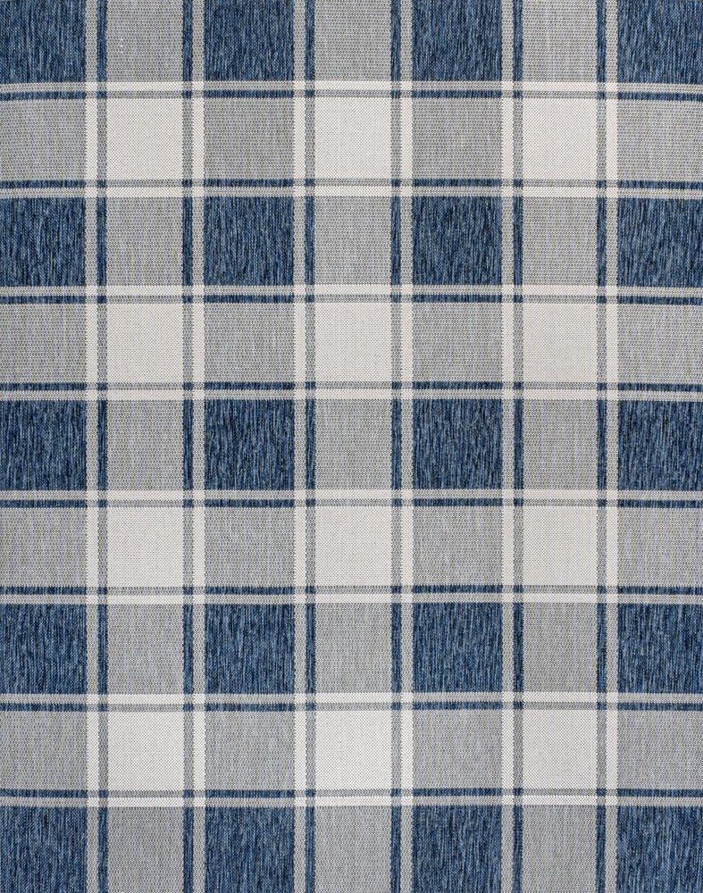 5' X 8' Navy Blue And Cream Gingham Indoor Outdoor Area Rug