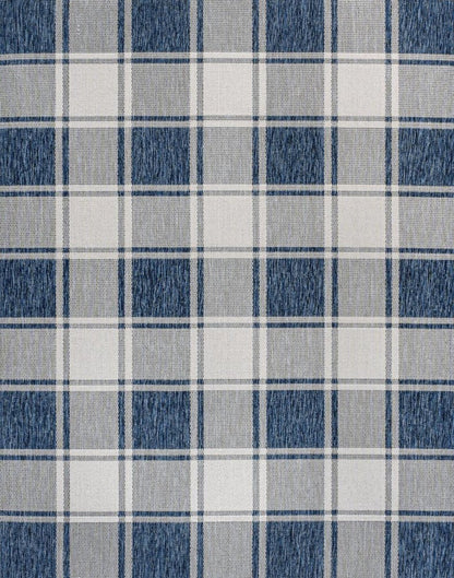 5' X 8' Navy Blue And Cream Gingham Indoor Outdoor Area Rug