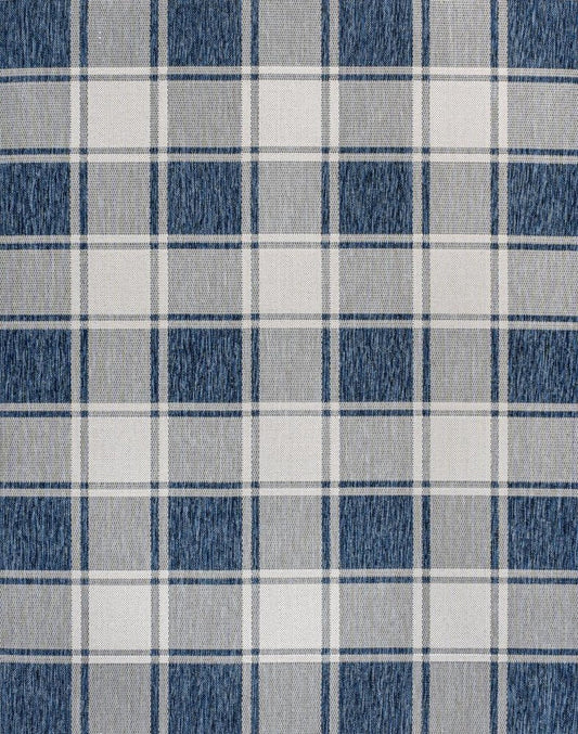 5' X 8' Navy Blue And Cream Gingham Indoor Outdoor Area Rug