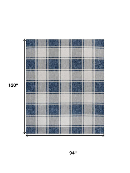 8' X 10' Navy Blue And Cream Gingham Indoor Outdoor Area Rug HomeRoots