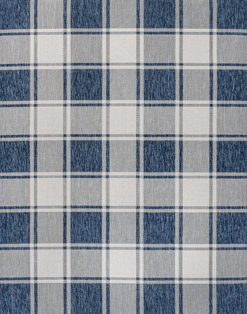 8' X 10' Navy Blue And Cream Gingham Indoor Outdoor Area Rug HomeRoots