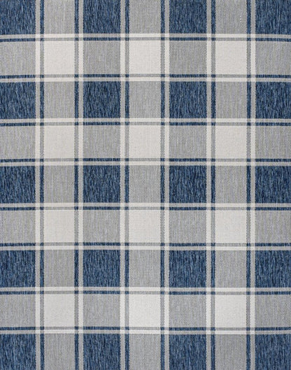 8' X 10' Navy Blue And Cream Gingham Indoor Outdoor Area Rug HomeRoots