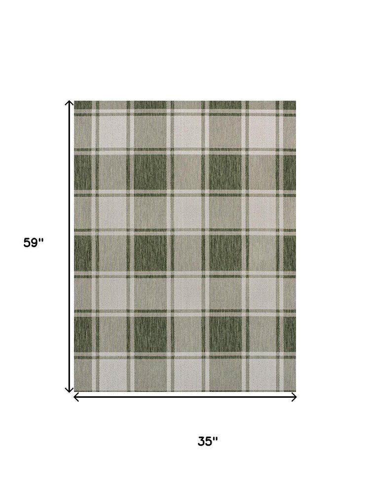 3' X 5' Green And Cream Gingham Indoor Outdoor Area Rug — view 2