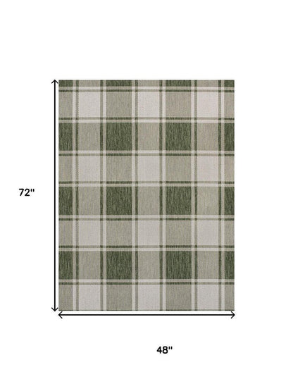4' X 6' Green And Cream Gingham Indoor Outdoor Area Rug HomeRoots