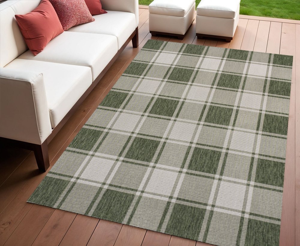 4' X 6' Green And Cream Gingham Indoor Outdoor Area Rug HomeRoots