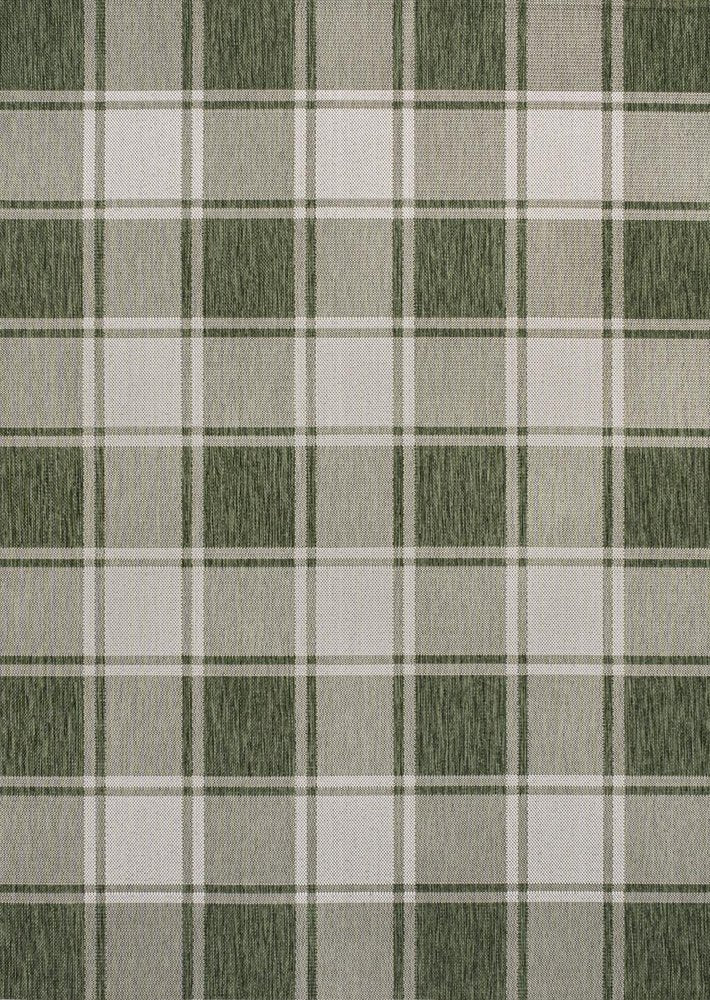 4' X 6' Green And Cream Gingham Indoor Outdoor Area Rug — view 1