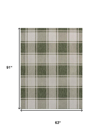 5' X 8' Green And Cream Gingham Indoor Outdoor Area Rug HomeRoots