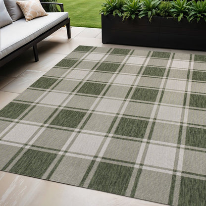 5' X 8' Green And Cream Gingham Indoor Outdoor Area Rug HomeRoots