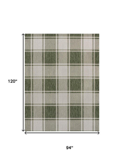 8' X 10' Green And Cream Gingham Indoor Outdoor Area Rug HomeRoots