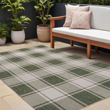 8' X 10' Green And Cream Gingham Indoor Outdoor Area Rug HomeRoots
