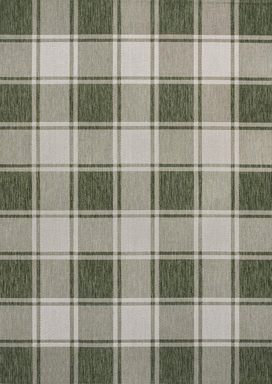 8' X 10' Green And Cream Gingham Indoor Outdoor Area Rug