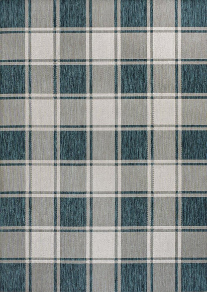 3' X 5' Turquoise And Cream Gingham Indoor Outdoor Area Rug HomeRoots