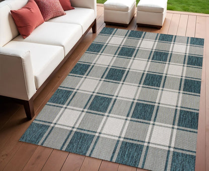 4' X 6' Turquoise And Cream Gingham Indoor Outdoor Area Rug HomeRoots